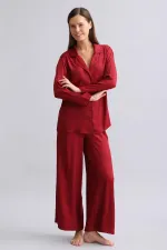 Mısırlı Kadın Bambu Pijama Takımı Bordo