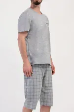 Ensemble Capri à manches courtes à carreaux pour homme, gris chiné, style égyptien