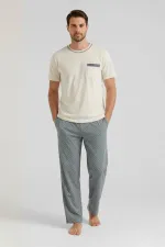 Ensemble 3 pièces pour homme en coton égyptien, col rond et poches, blanc/vert