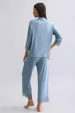 Mısırlı Kadın Bambu Pijama Takımı Petrol Mavisi