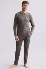 Ensemble pyjama à manches longues pour homme, en mélange modal et coton, marron, d'origine égyptienne