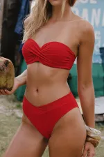 Mısırlı Kaplı Straplez Bikini Takım Kırmızı