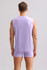 Débardeur/T-shirt de sport violet à col rond, coupe classique, en bambou égyptien Zeus Luxury