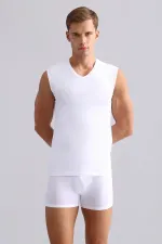 Mısırlı Modal By TENCEL HERCULES Slim Fit V-Neck Athletic Tank Top / T-Shirt White