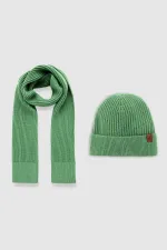 Ensemble écharpe et bonnet unisexe en laine égyptienne - Vert Roseluis