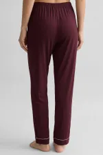 Bas de pyjama en bambou pour femme, style égyptien, avec taille élastique, bordeaux