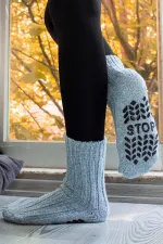 Chaussettes d'hiver bleues en laine mérinos pour femmes égyptiennes, coupe-froid, semelle antidérapante.