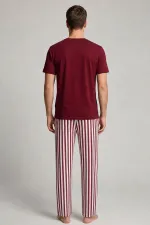 Mısırlı Erkek Pamuk Çizgili Pijama Takım Bordo