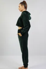 Mısırlı Kadın Kadife Uzun Kollu Pijama Takımı Haki