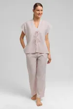 Mısırlı Kadın Pamuk Ekoseli Bağlamalı Gömlek Açık Pembe