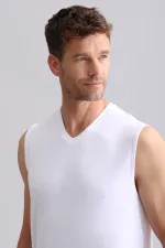 Mısırlı BAMBU ZEUS Regular Fit V Yaka Sporcu Atlet / T-Shirt Beyaz