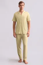 Chemise égyptienne pour homme en bambou à manches courtes, vert sauge