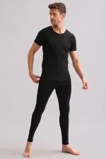 Sous-vêtement thermique en bambou égyptien noir à col rond