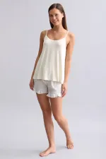 Débardeur à bretelles en maille pour femme, style égyptien, orné de passepoils, écru