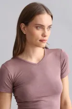 Mısırlı Modal By TENCEL VICTORIA V Yaka Fanila / T-Shirt Lavender