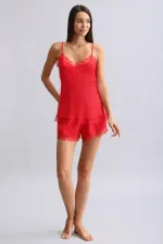 Mısırlı Kadın Bambu Şort Takımı Kırmızı