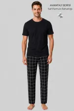Pyjama égyptien pour homme en coton fin à carreaux noirs