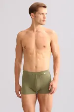 ZEUS LUXURY Regular Fit Boxer Shorts with Metal Emblem, Mısırlı ORGANIC Cotton, Khaki Olive