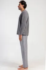 Mısırlı Men's Interlock Micro-Patterned Long-Sleeve Pajama Set Grey