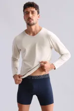 Mısırlı Modal By TENCEL HERCULES Slim Fit V Yaka Uzun Kollu Fanila / T-Shirt Toprak Bej