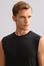 Débardeur/T-shirt de sport noir à col rond, coupe classique, en bambou égyptien Zeus Luxury