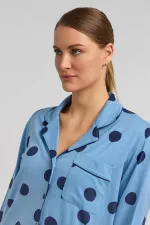 Mısırlı Women's Modal Knit Polka Dot Shirt, Baby Blue