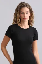 Débardeur/T-shirt à col rond noir en modal égyptien TENCEL VICTORIA