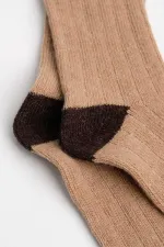Mısırlı Unisex Alpaka Yünü Kışlık Çemberli Tekli Soket Çorap Bej