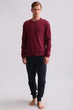 Ensemble pyjama à manches longues en coton pour homme, couleur bordeaux, d'origine égyptienne