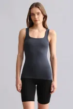 T-shirt/débardeur long à bretelles épaisses en modal égyptien TENCEL U HELEN, anthracite