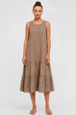 Robe sans manches en coton beige pour femme égyptienne