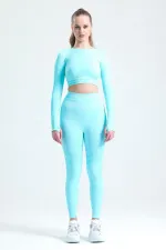 Mısırlı Kadın Kalça Toparlayıcı Çemberli Crop-Tayt Takım Su Yeşili