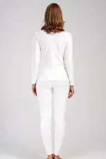 Ensemble débardeur à manches longues et col rond pour femme, écru