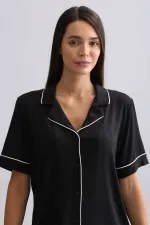 Mısırlı Kadın Bambu Kısa Kol Gömlek Siyah