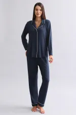 Mısırlı Kadın Modal Uzun Kollu Gömlek Gece Mavisi