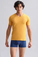 Débardeur/T-shirt égyptien BAMBOO HERCULES coupe ajustée col V moutarde