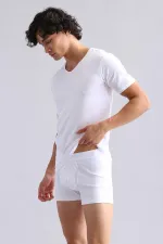 Mısırlı ORGANIC Pamuklu HERCULES Slim Fit V Yaka Fanila / T-Shirt Beyaz