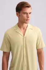 Chemise égyptienne pour homme en bambou à manches courtes, vert sauge