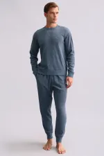 Mısırlı Erkek Pamuklu Uzun Kollu Pijama Takımı İndigo