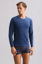 BAMBU HERCULES Slim Fit Crew Neck Long Sleeve Men's Undershirt Navy Blue