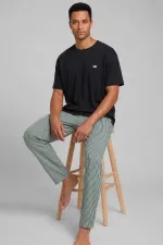 Egyptian Men's Cotton Striped Pajama Set Black-Green