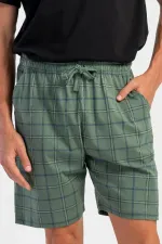 Short en coton à carreaux vert pastel pour homme