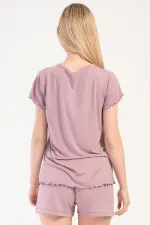 Mısırlı Kadın Viskon Kısa Kollu Şort Pijama Takımı Pembe
