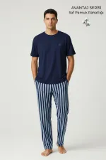 Pamuklu Kısa Kollu Pijama Takım Lacivert