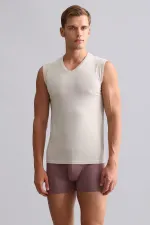 Mısırlı BAMBOO HERCULES Slim Fit V-Neck Athletic Tank Top/T-Shirt Earth Beige