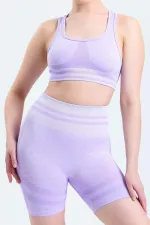 Mısırlı Kadın Kalça Toparlayıcı Çemberli Bralet-Şort Tayt Takımı Lila