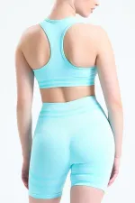 Mısırlı Women's Hip Shaping Bralette-Shorts Leggings Set, Aqua Green