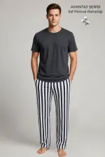 Mısırlı Erkek Pamuk Çizgili Pijama Takım Antrasit