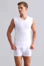 Mısırlı BAMBU HERCULES Slim Fit V Yaka Sporcu Atlet / T-Shirt Beyaz