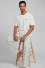 Egyptian Men's Cotton Striped Pajama Set White-Aqua Green Egyptian Men's Cotton Striped Pajama Set White-Aqua Green